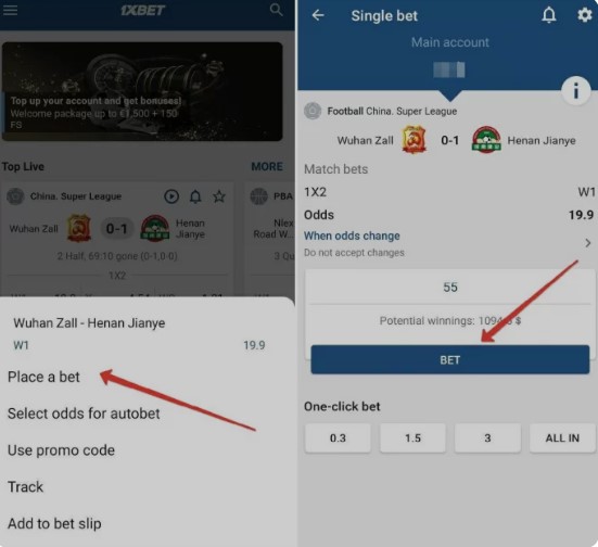 how to place a bet at 1xbet site